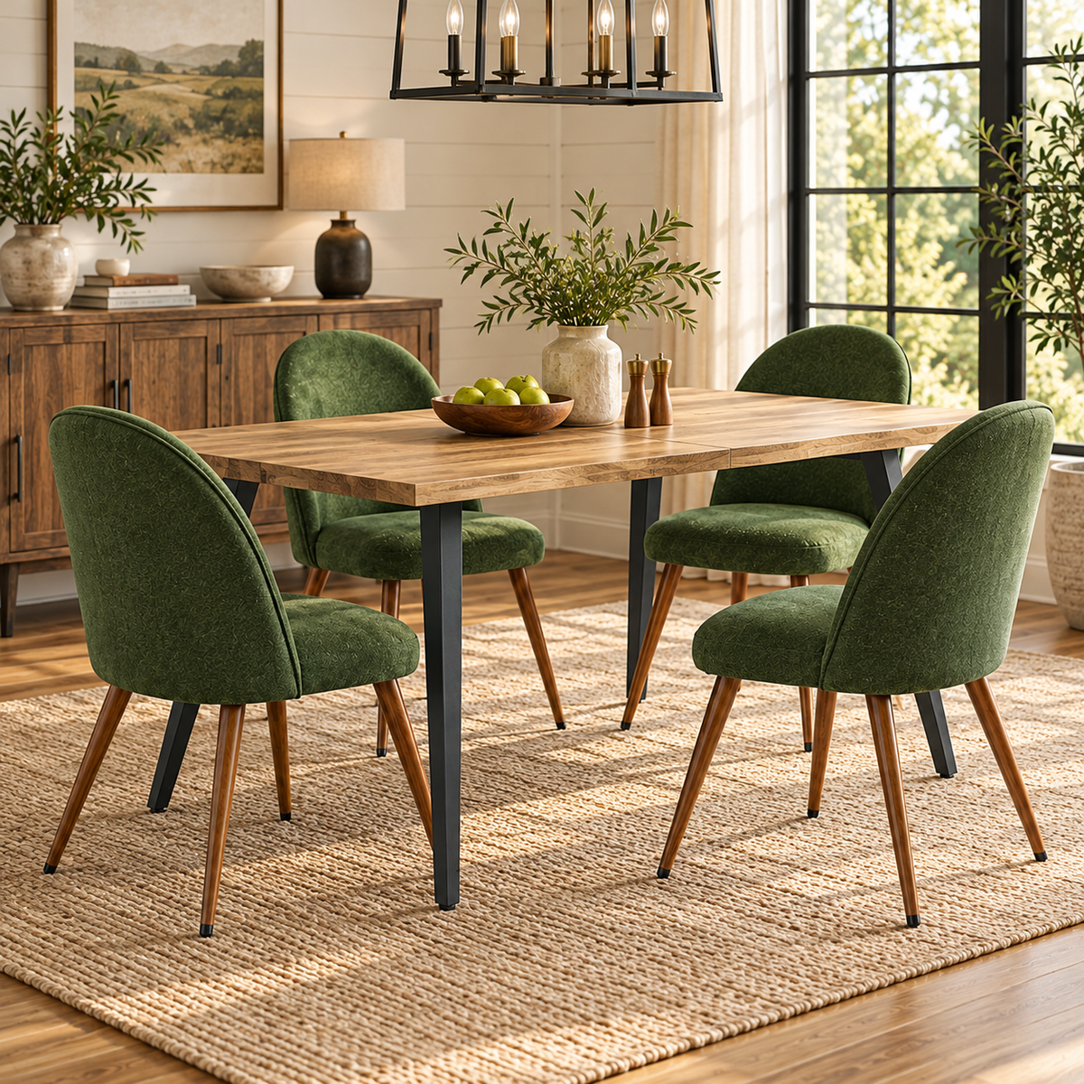Lancelot 5 Piece Walnut Dining Table Set with 4 Haven Upholstered Chairs