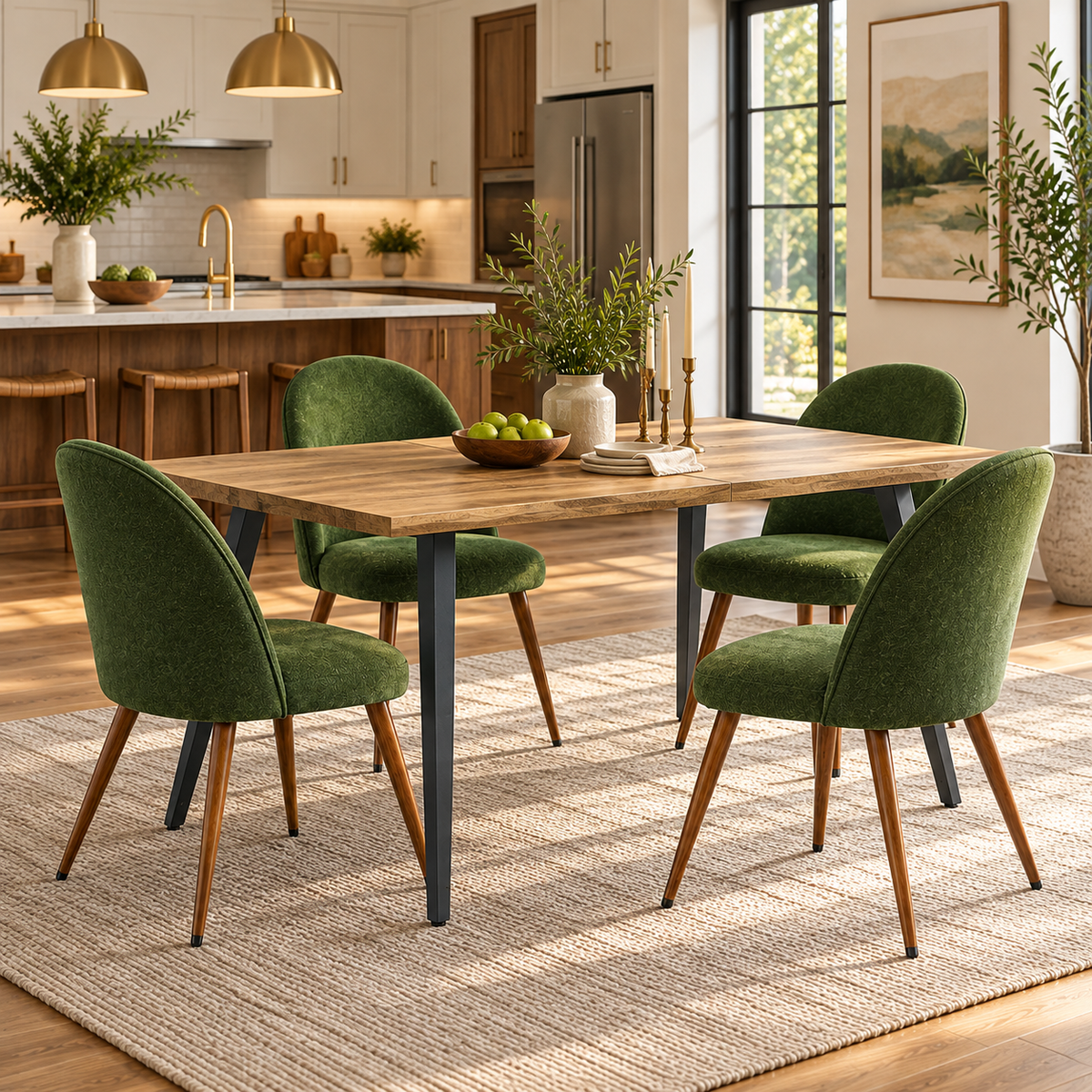 Lancelot 5 Piece Walnut Dining Table Set with 4 Haven Upholstered Chairs