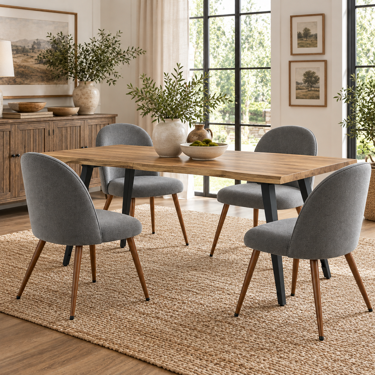 Lancelot 5 Piece Walnut Dining Table Set with 4 Haven Upholstered Chairs