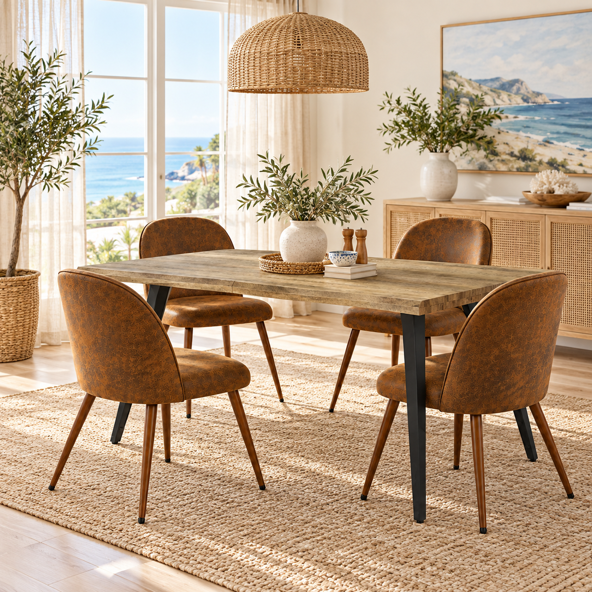 Lancelot 5 Piece Walnut Dining Table Set with 4 Haven Upholstered Chairs