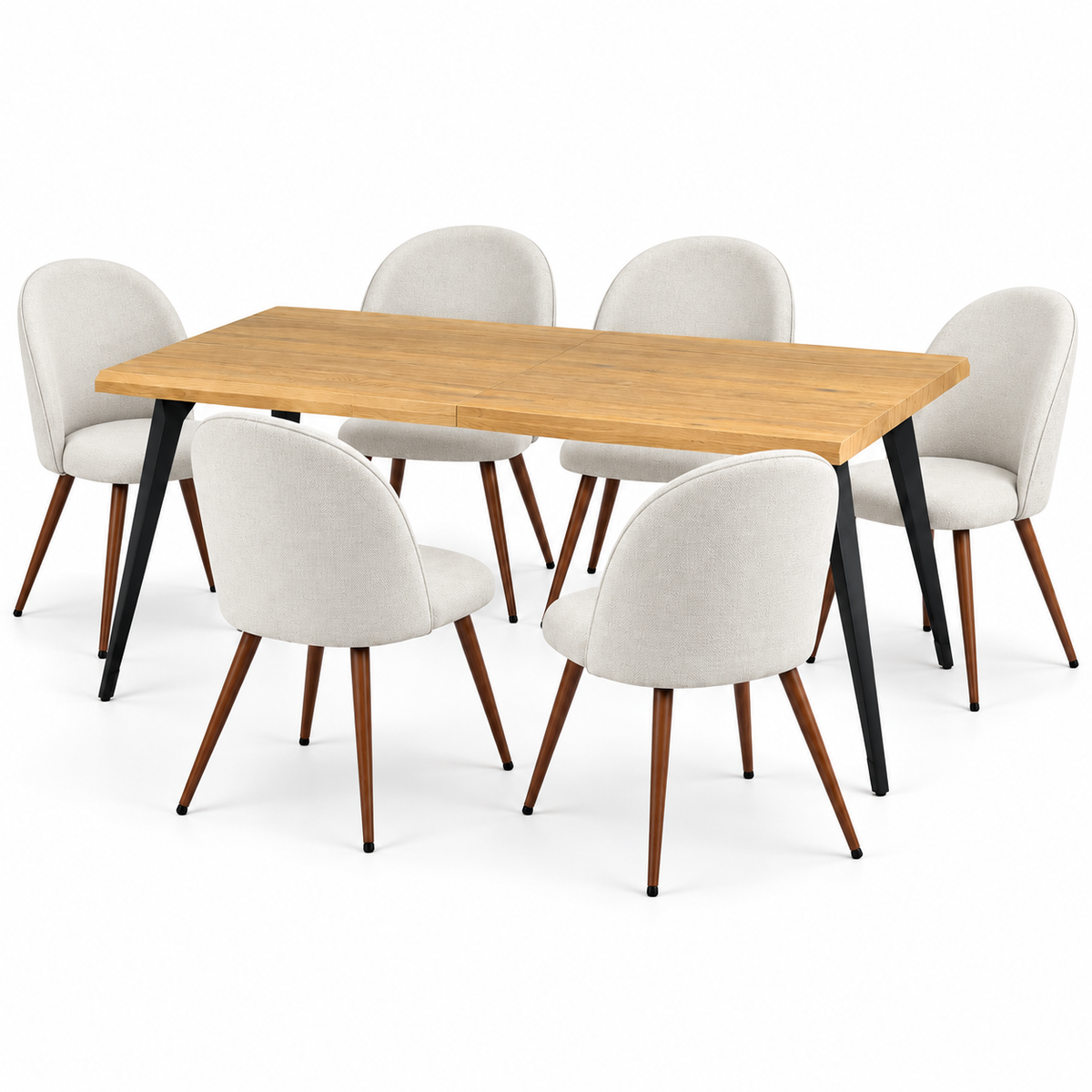 Lancelot 7 Piece Oak Dining Table Set with 6 Haven Upholstered Chairs