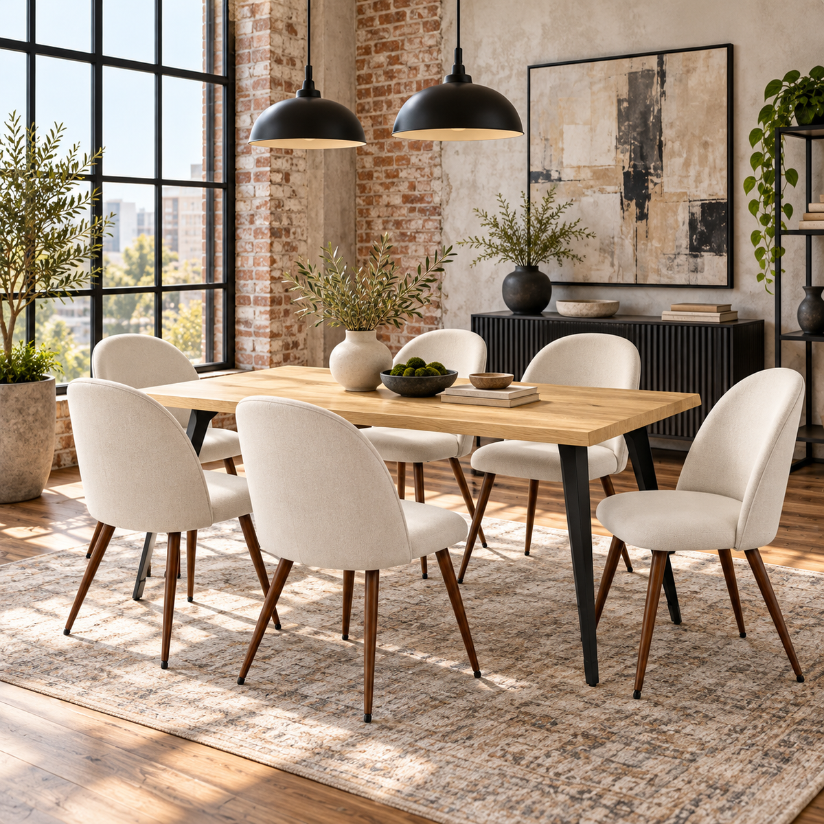 Lancelot 7 Piece Oak Dining Table Set with 6 Haven Upholstered Chairs