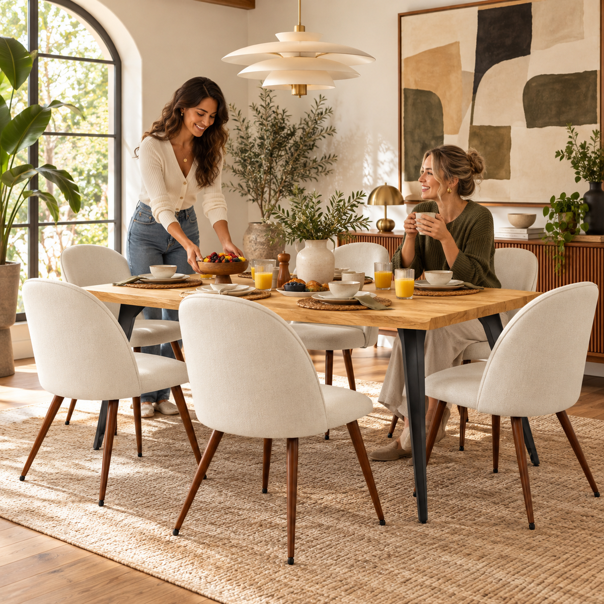 Lancelot 7 Piece Oak Dining Table Set with 6 Haven Upholstered Chairs