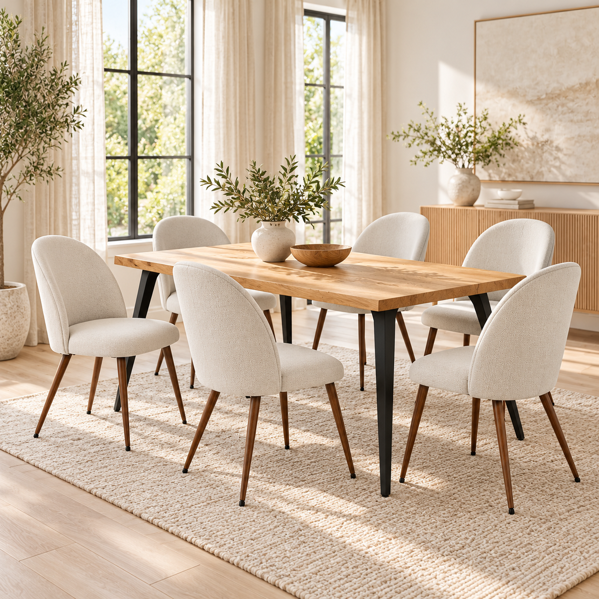 Lancelot 7 Piece Oak Dining Table Set with 6 Haven Upholstered Chairs