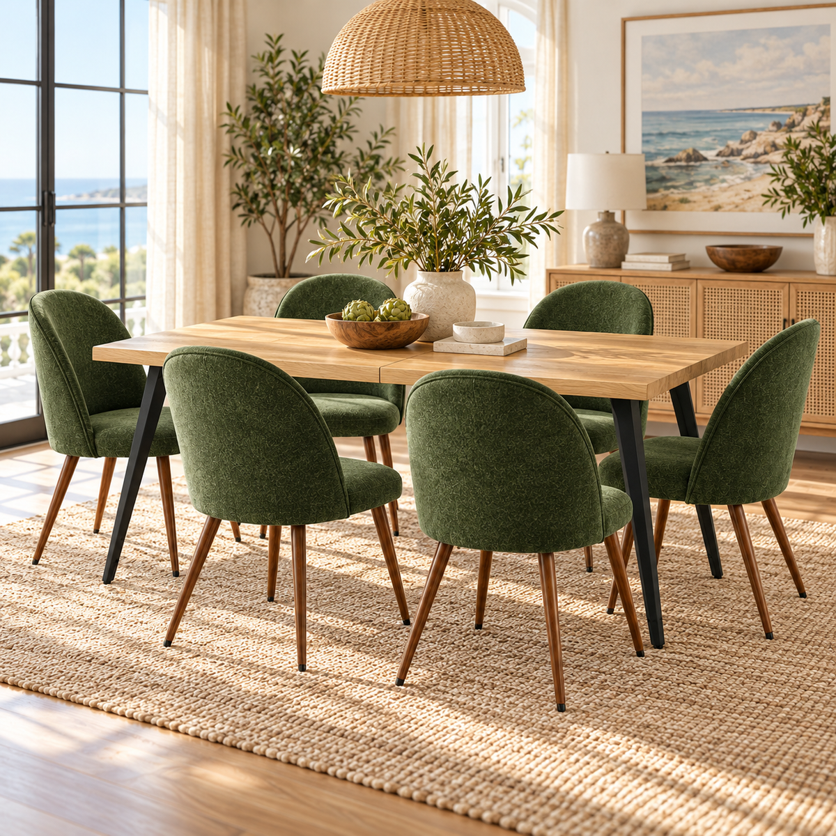 Lancelot 7 Piece Oak Dining Table Set with 6 Haven Upholstered Chairs