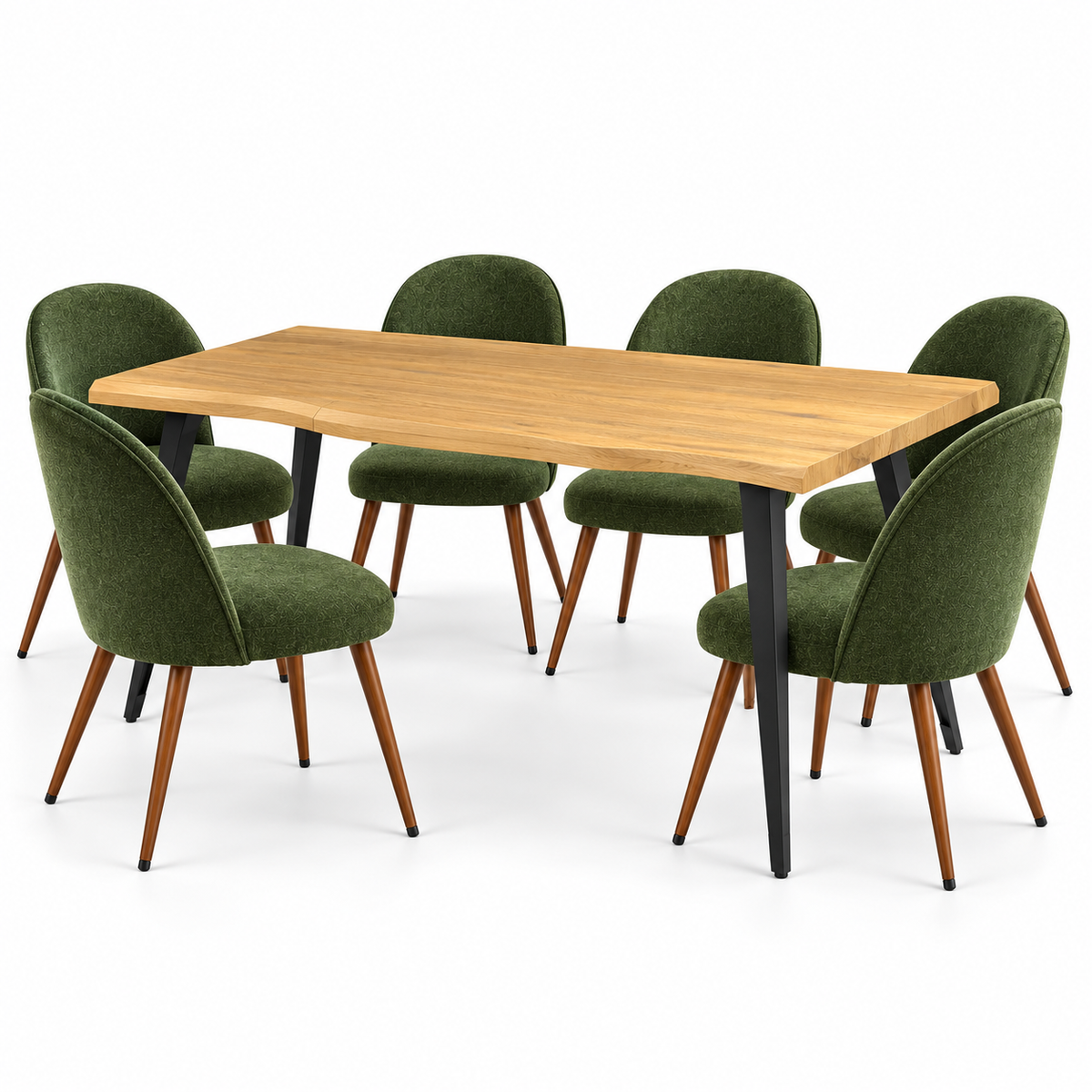Lancelot 7 Piece Oak Dining Table Set with 6 Haven Upholstered Chairs