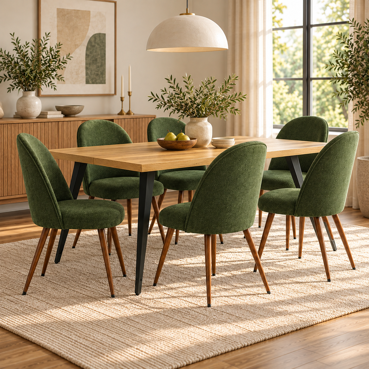 Lancelot 7 Piece Oak Dining Table Set with 6 Haven Upholstered Chairs