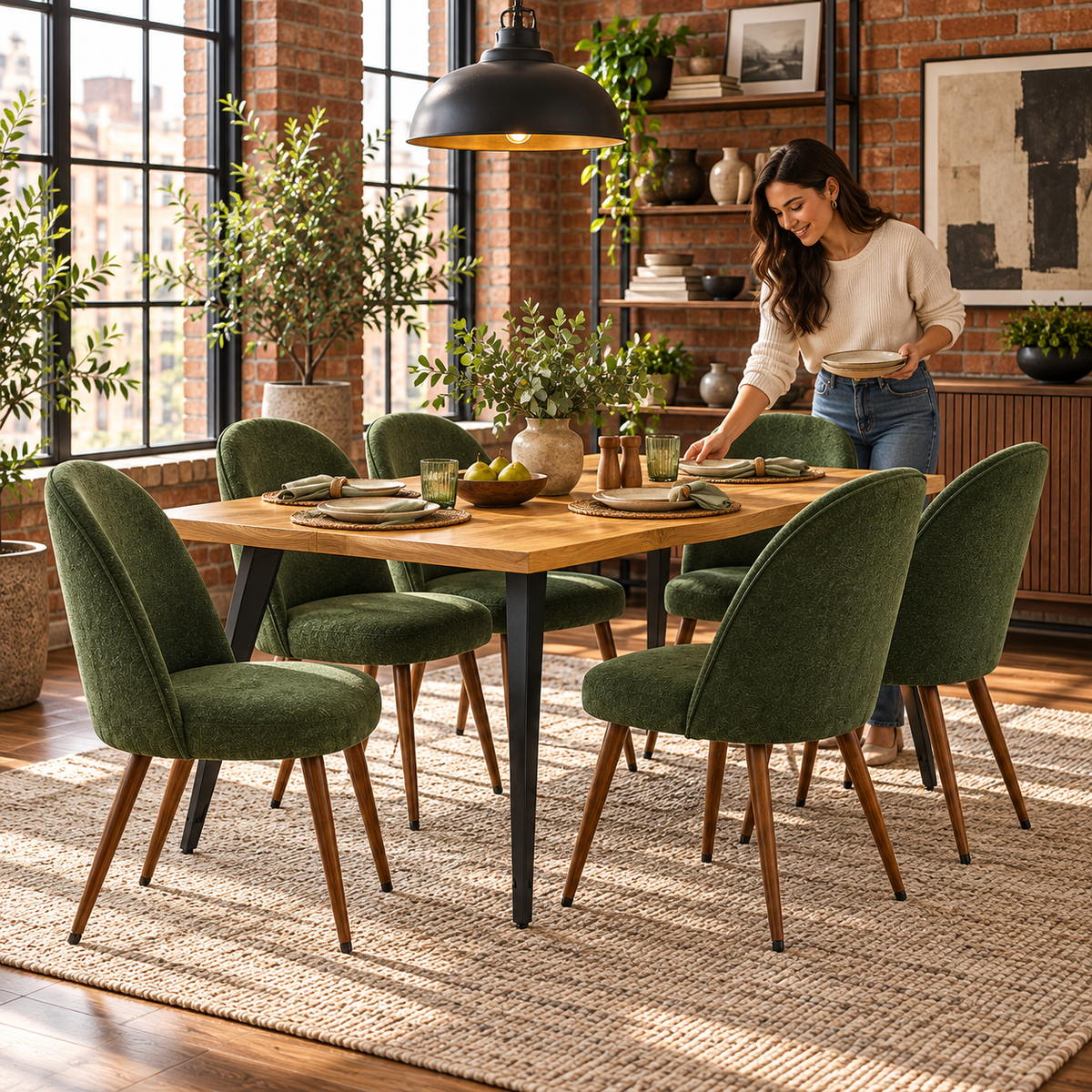 Lancelot 7 Piece Oak Dining Table Set with 6 Haven Upholstered Chairs