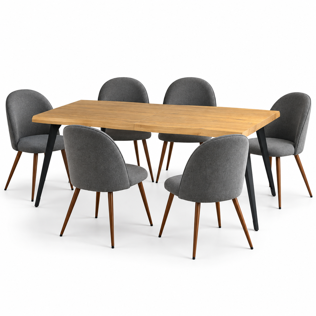 Lancelot 7 Piece Oak Dining Table Set with 6 Haven Upholstered Chairs
