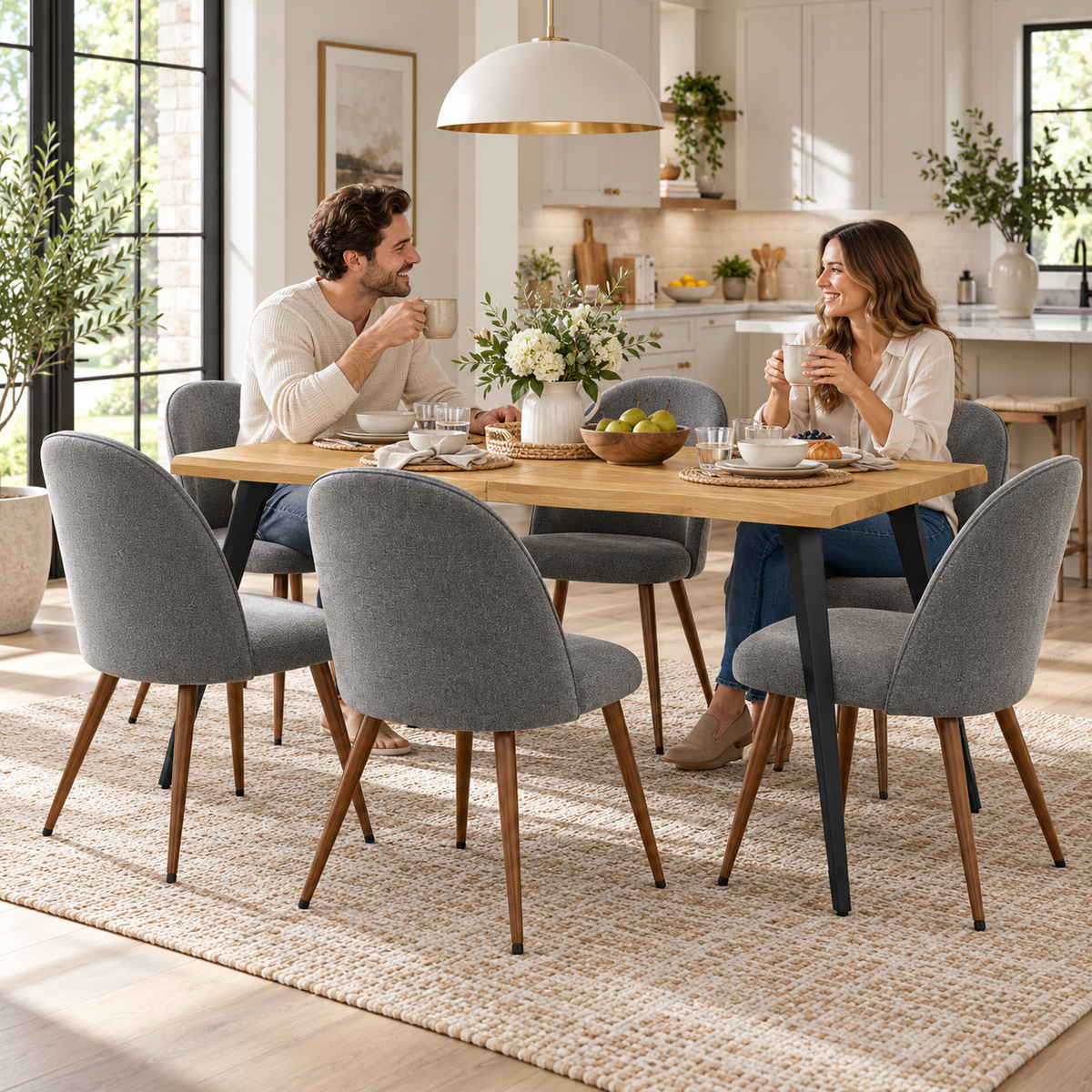 Lancelot 7 Piece Oak Dining Table Set with 6 Haven Upholstered Chairs