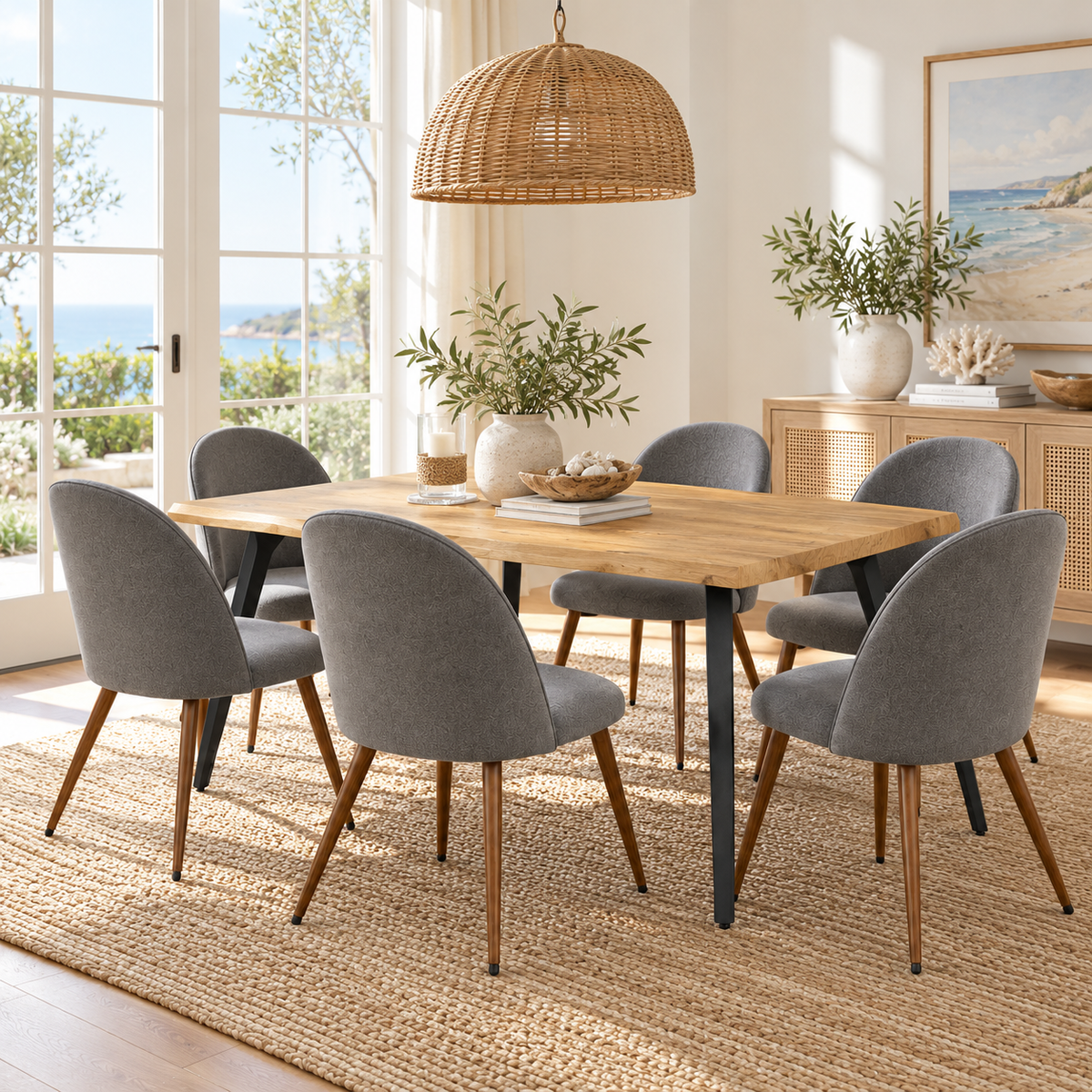 Lancelot 7 Piece Oak Dining Table Set with 6 Haven Upholstered Chairs