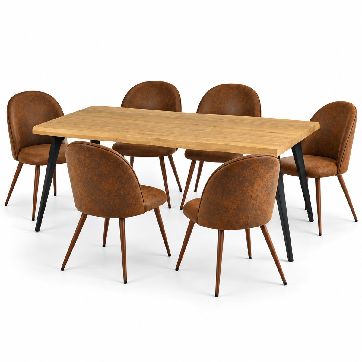 Lancelot 7 Piece Oak Dining Table Set with 6 Haven Upholstered Chairs