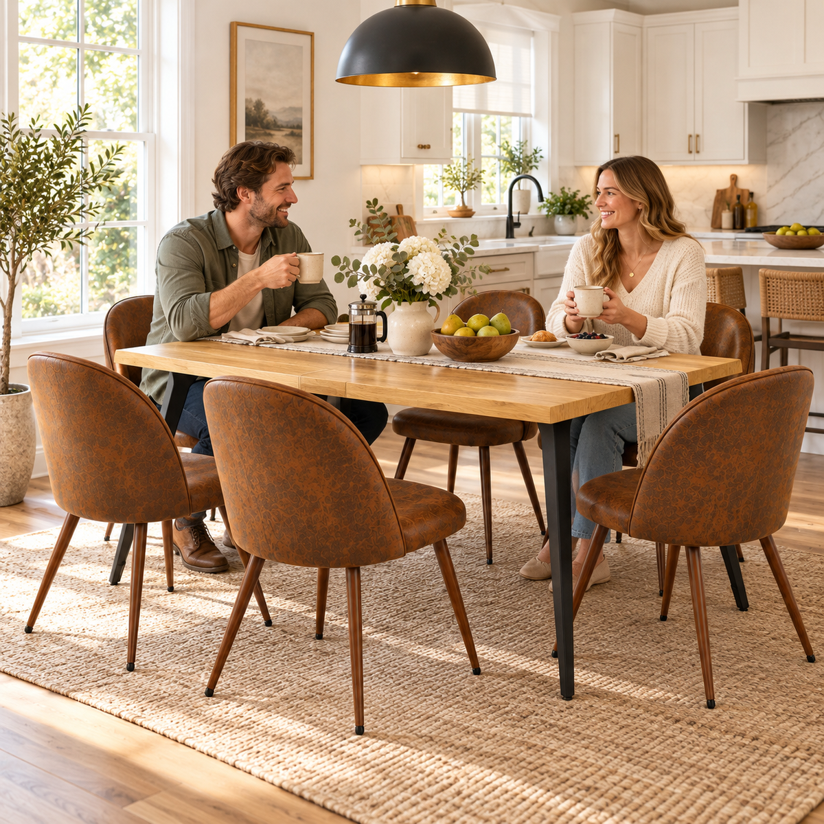 Lancelot 7 Piece Oak Dining Table Set with 6 Haven Upholstered Chairs