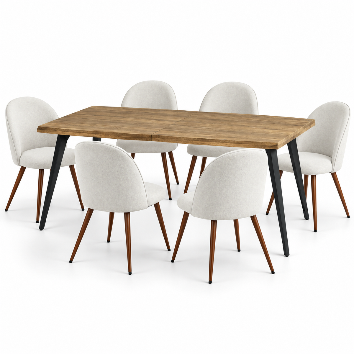 Lancelot 7 Piece Walnut Dining Table Set with 6 Haven Upholstered Chairs