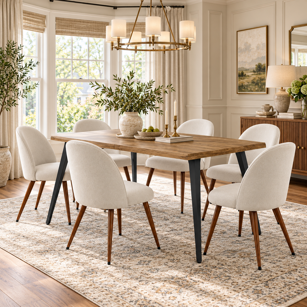 Lancelot 7 Piece Walnut Dining Table Set with 6 Haven Upholstered Chairs