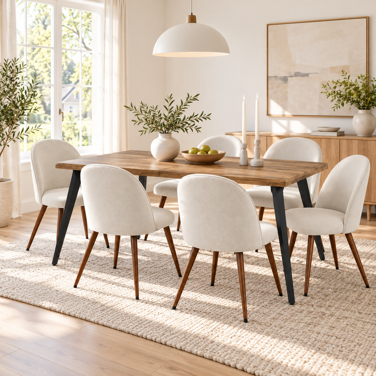 Lancelot 7 Piece Walnut Dining Table Set with 6 Haven Upholstered Chairs