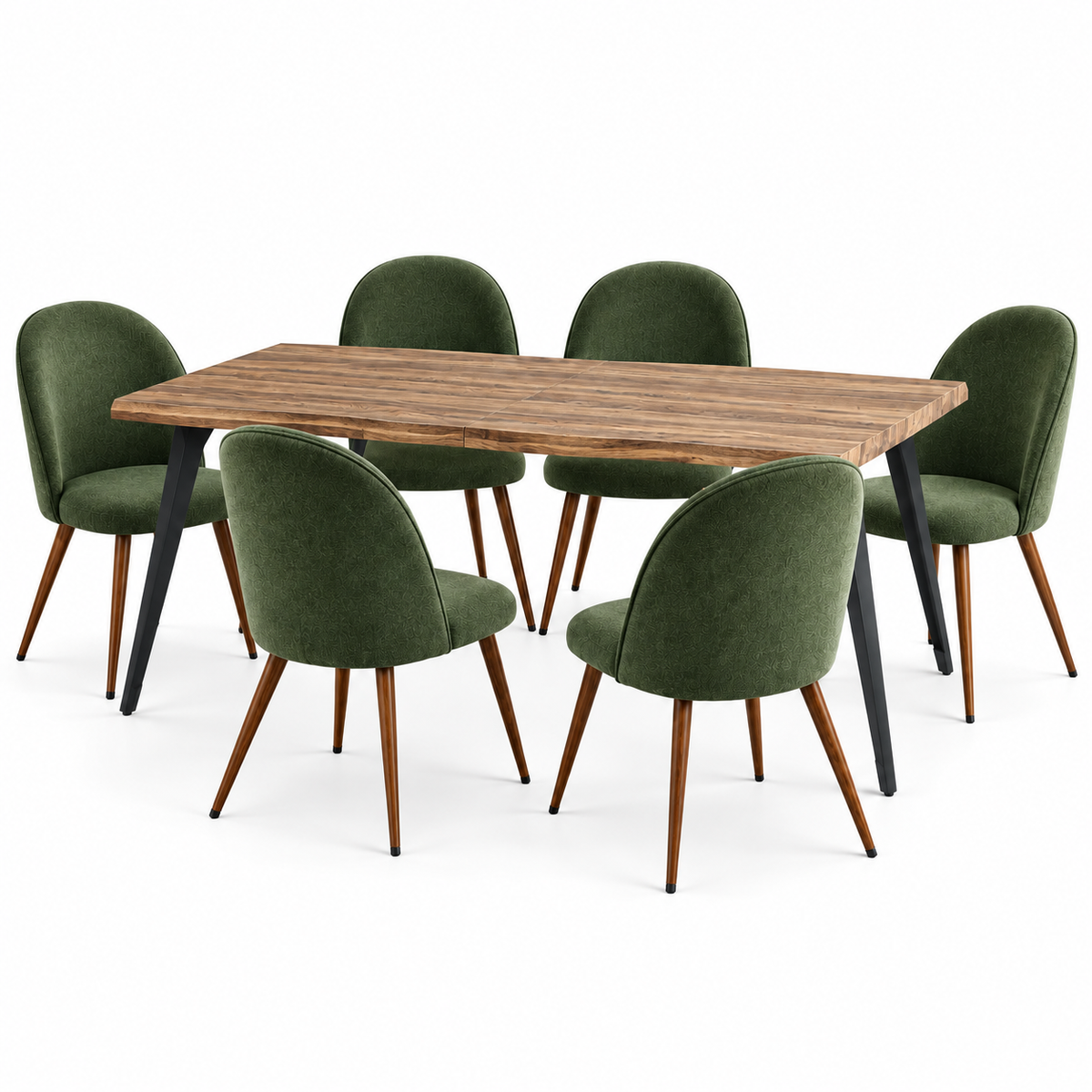 Lancelot 7 Piece Walnut Dining Table Set with 6 Haven Upholstered Chairs