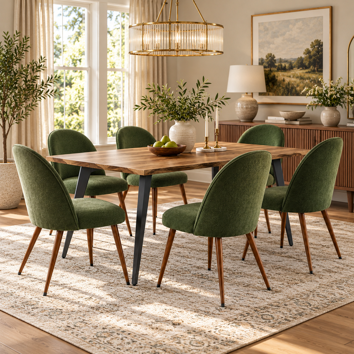 Lancelot 7 Piece Walnut Dining Table Set with 6 Haven Upholstered Chairs