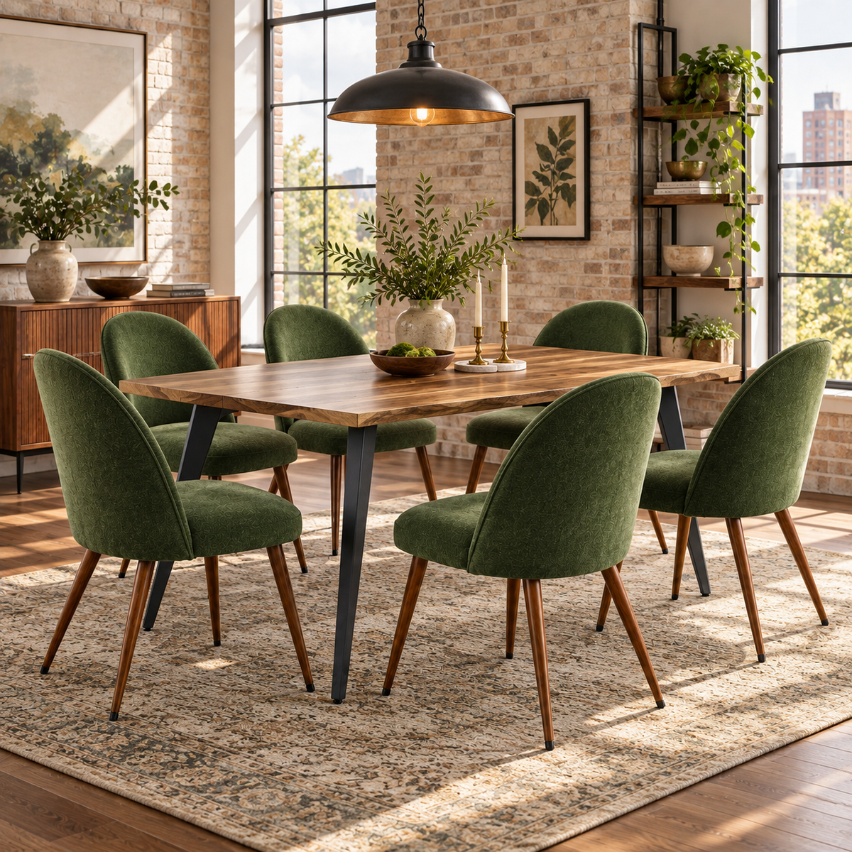 Lancelot 7 Piece Walnut Dining Table Set with 6 Haven Upholstered Chairs
