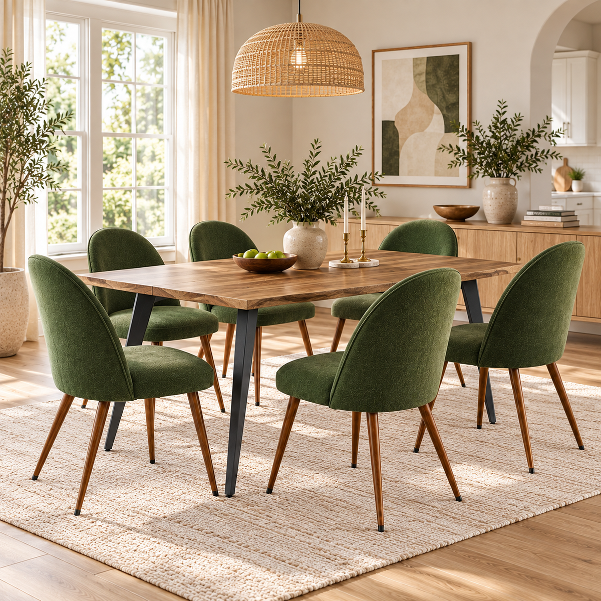 Lancelot 7 Piece Walnut Dining Table Set with 6 Haven Upholstered Chairs