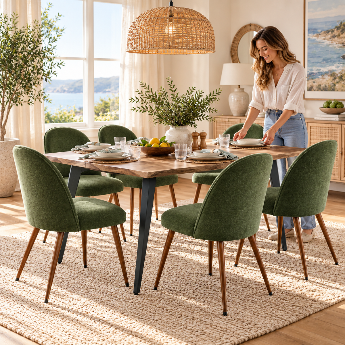 Lancelot 7 Piece Walnut Dining Table Set with 6 Haven Upholstered Chairs