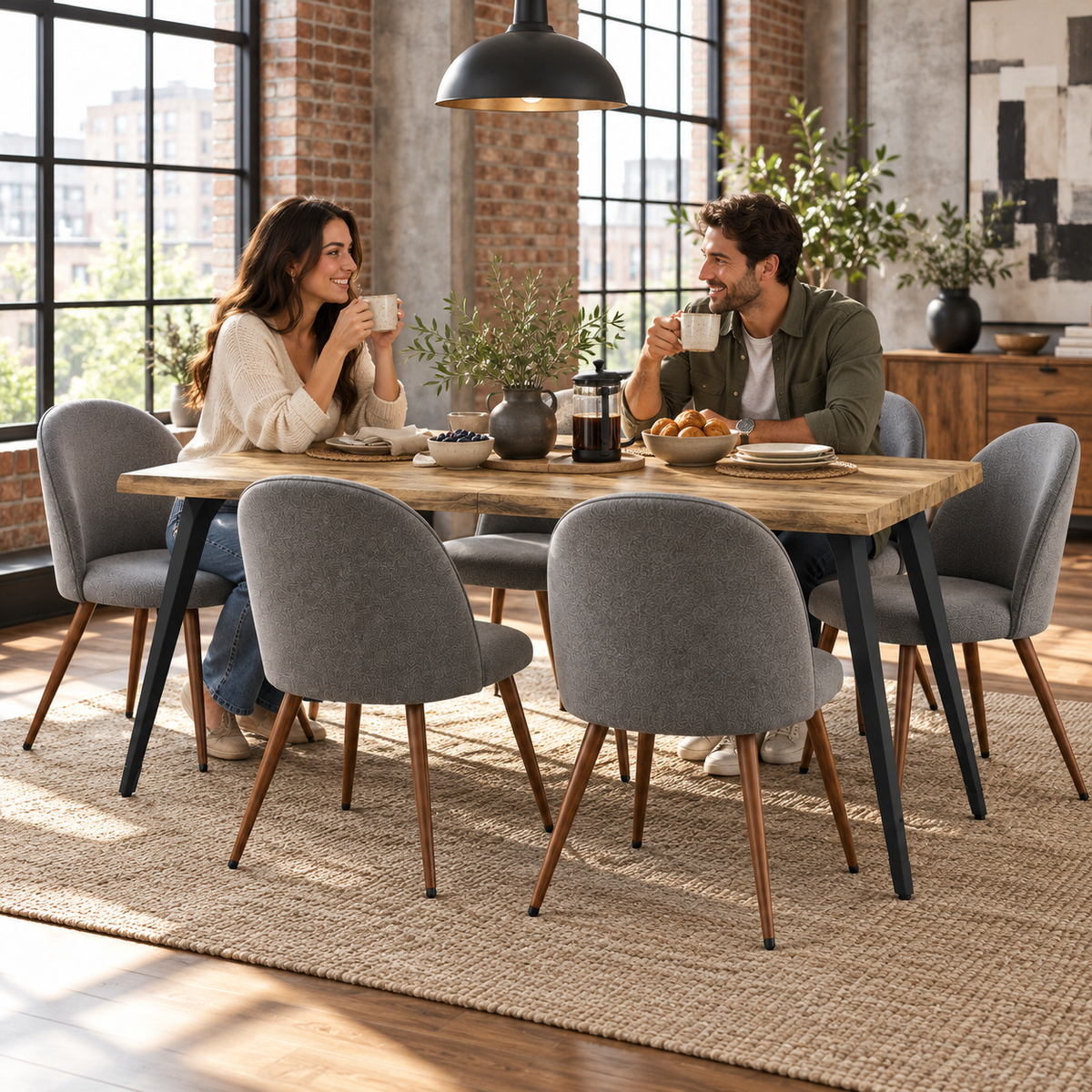 Lancelot 7 Piece Walnut Dining Table Set with 6 Haven Upholstered Chairs