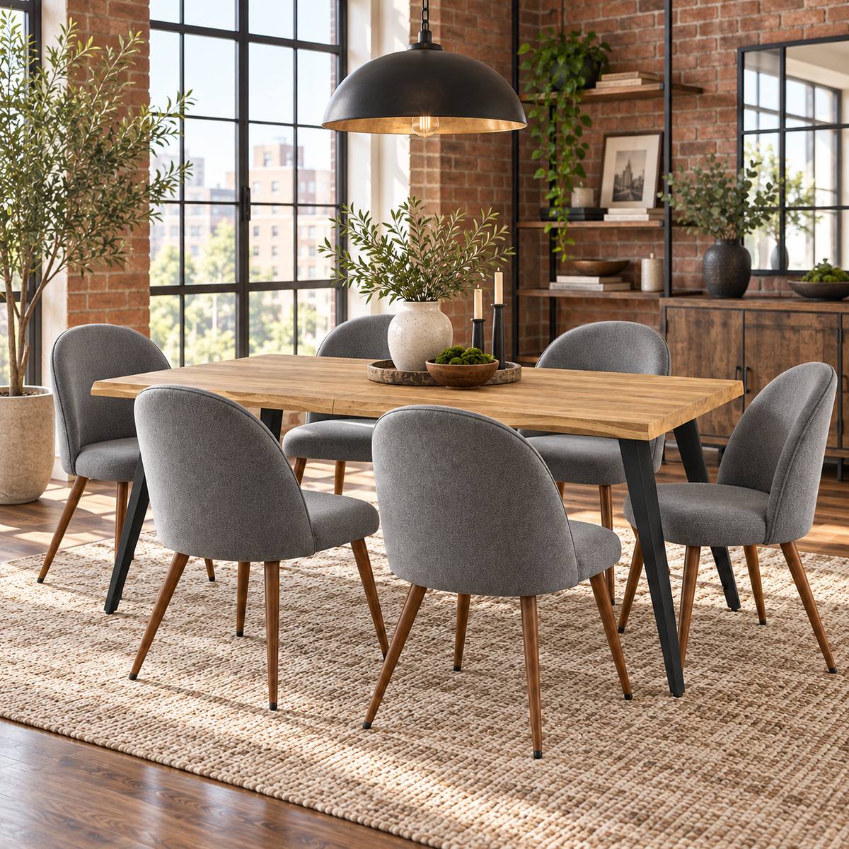Lancelot 7 Piece Walnut Dining Table Set with 6 Haven Upholstered Chairs