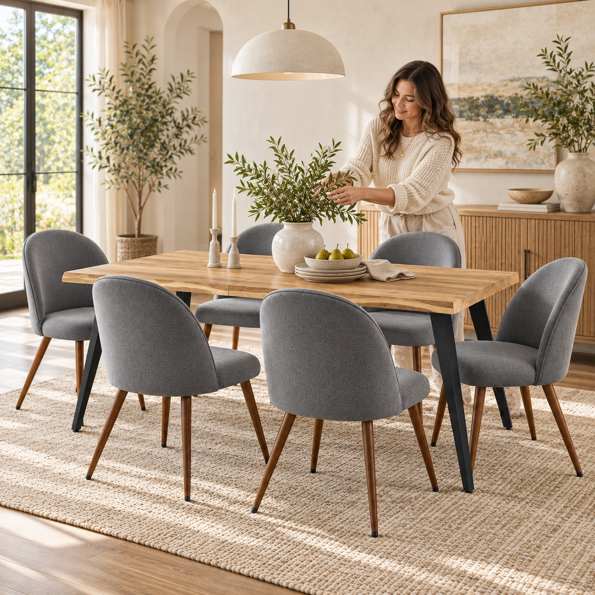 Lancelot 7 Piece Walnut Dining Table Set with 6 Haven Upholstered Chairs
