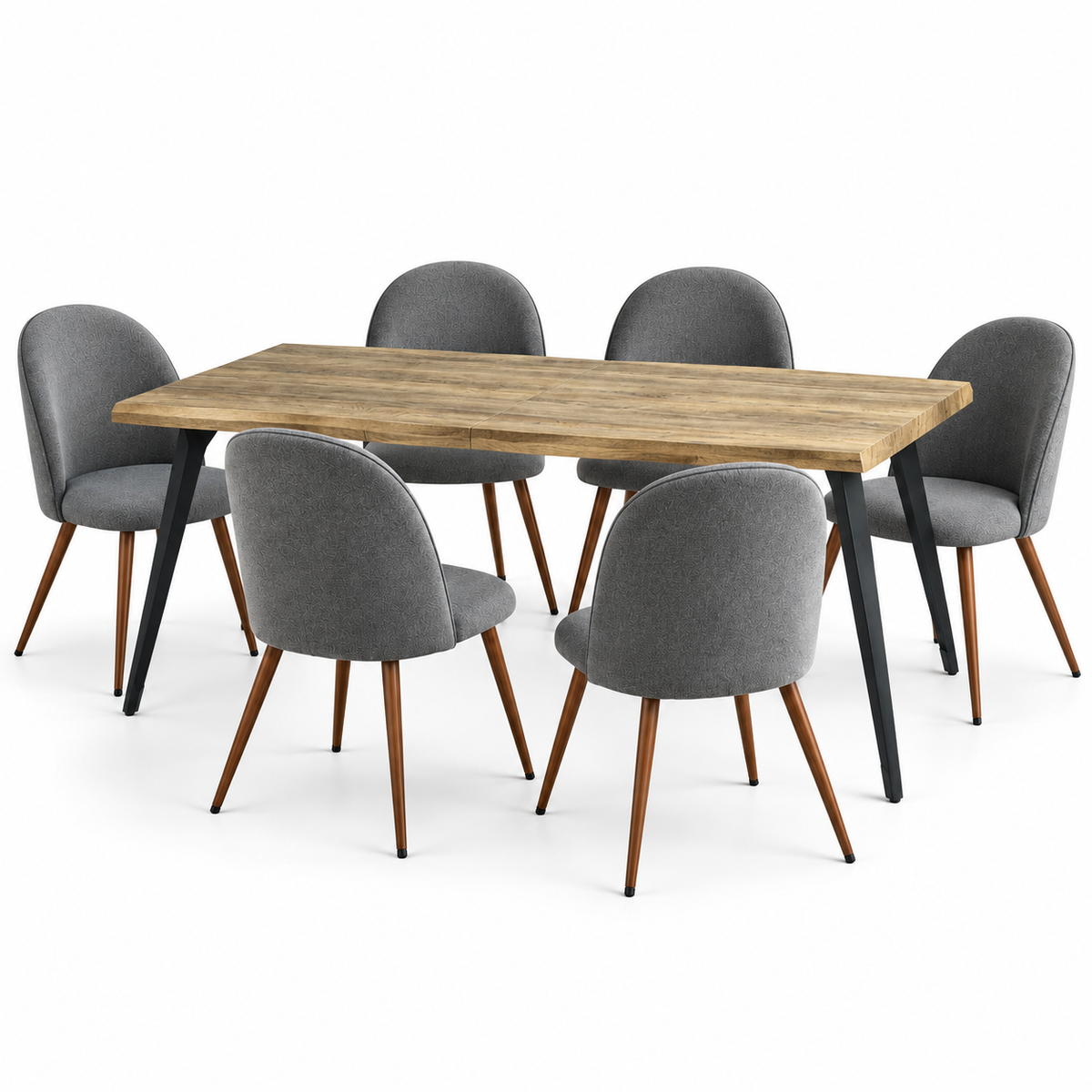 Lancelot 7 Piece Walnut Dining Table Set with 6 Haven Upholstered Chairs