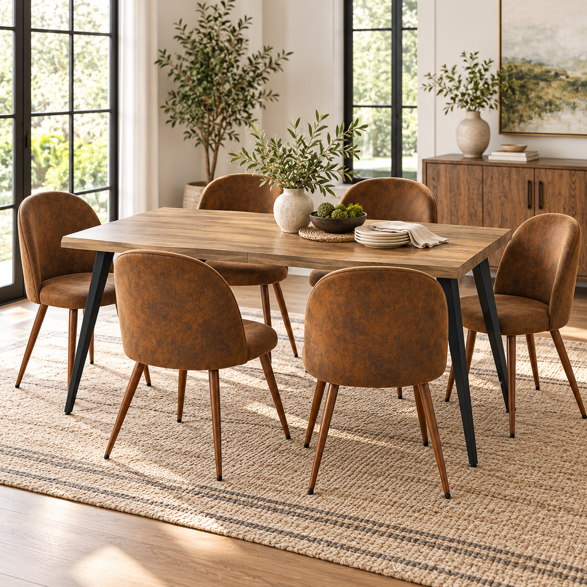 Lancelot 7 Piece Walnut Dining Table Set with 6 Haven Upholstered Chairs