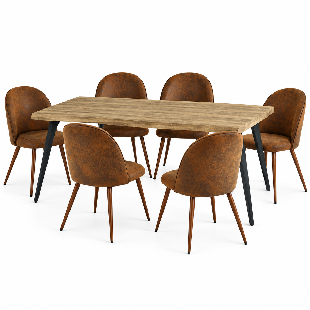 Lancelot 7 Piece Walnut Dining Table Set with 6 Haven Upholstered Chairs