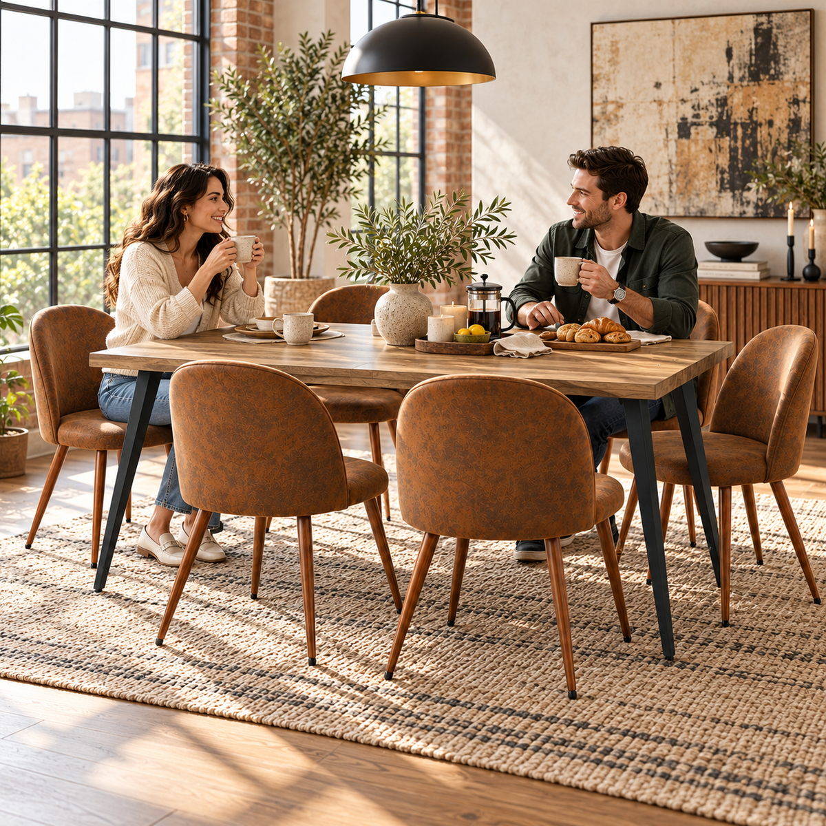 Lancelot 7 Piece Walnut Dining Table Set with 6 Haven Upholstered Chairs