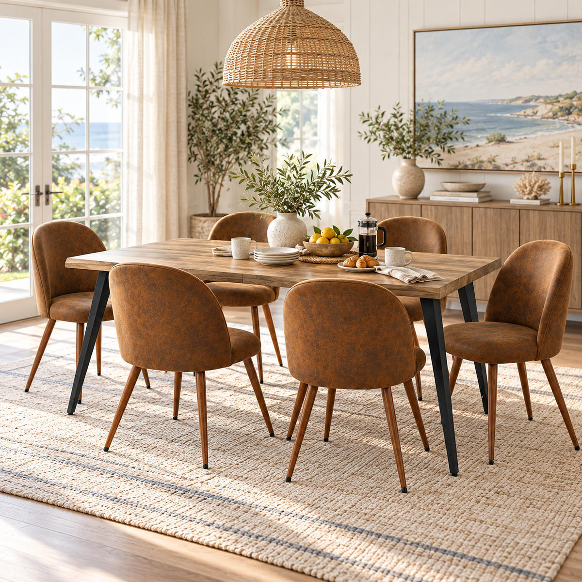 Lancelot 7 Piece Walnut Dining Table Set with 6 Haven Upholstered Chairs