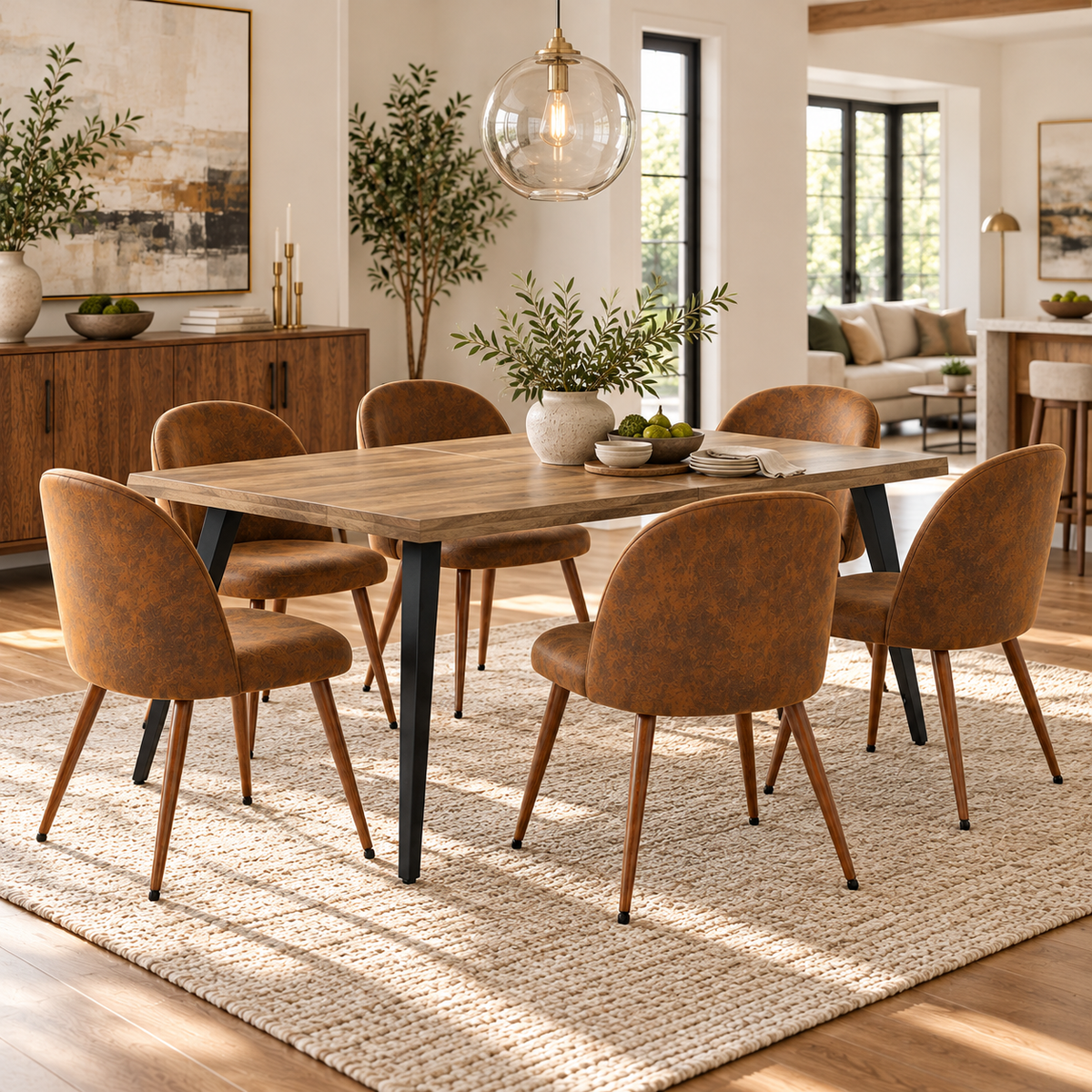 Lancelot 7 Piece Walnut Dining Table Set with 6 Haven Upholstered Chairs