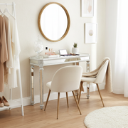 Creamy Reverie 3 Piece Bedroom Set, Prote Table with Biscuit Chairs