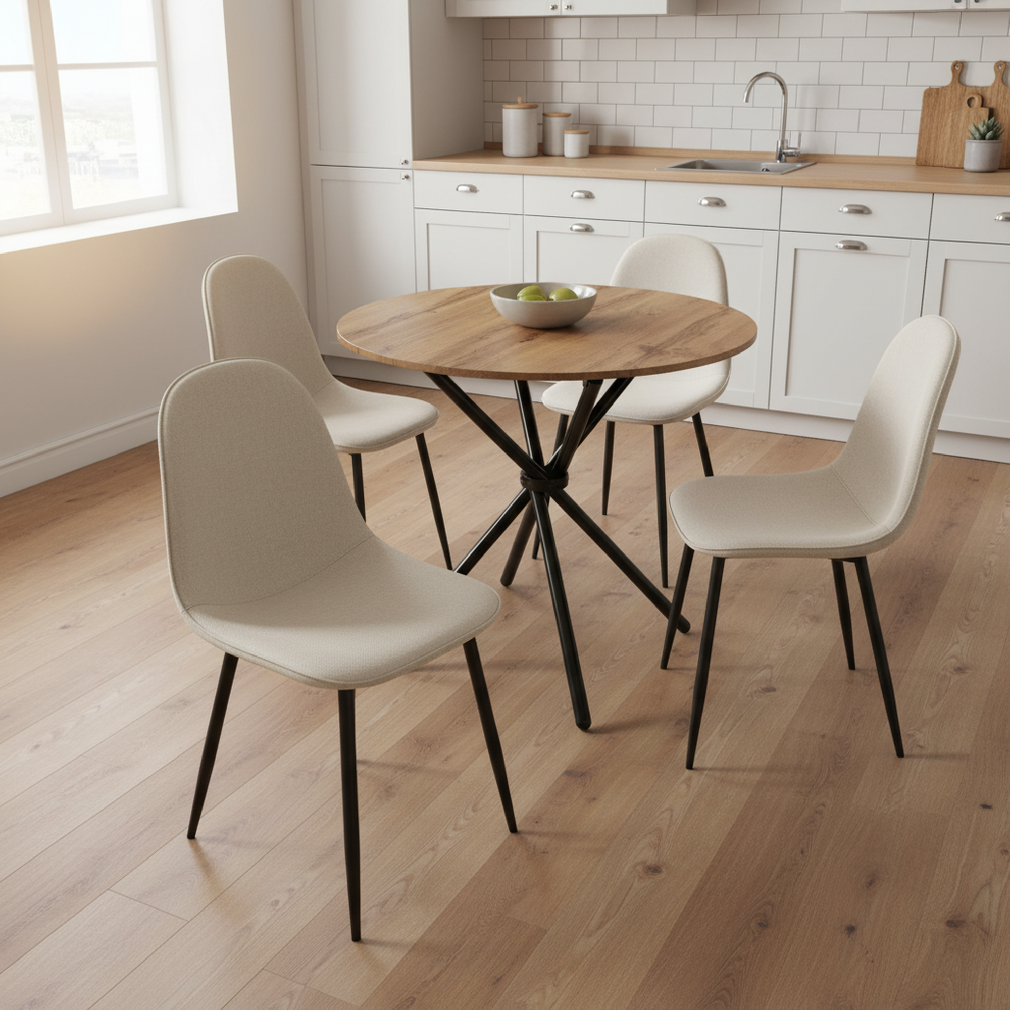 Fontana 5 Piece Oak Dining Table Set with 4 Charlton Upholstered Chairs