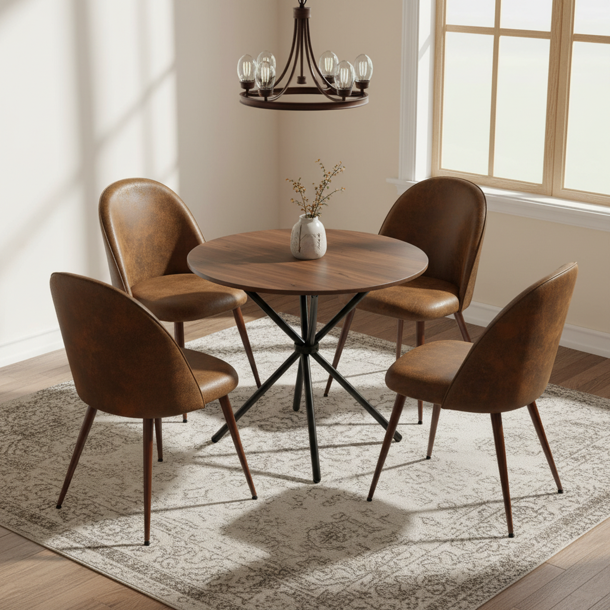 Homy Casa Fontana 31.5“ Modern Wooden Round Dining Table Dar Walnut