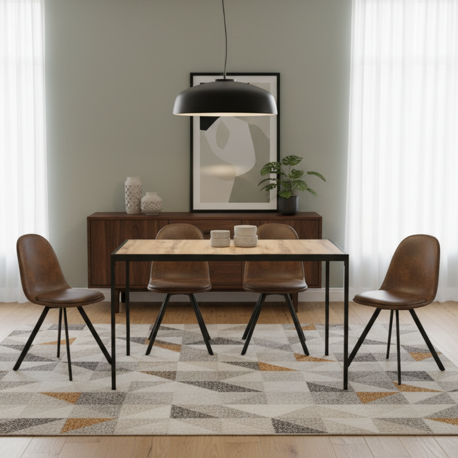 Milliken 5 Piece Walnut Dining Table Set with 4 Sunflower Swivel Chairs, Suede Brown