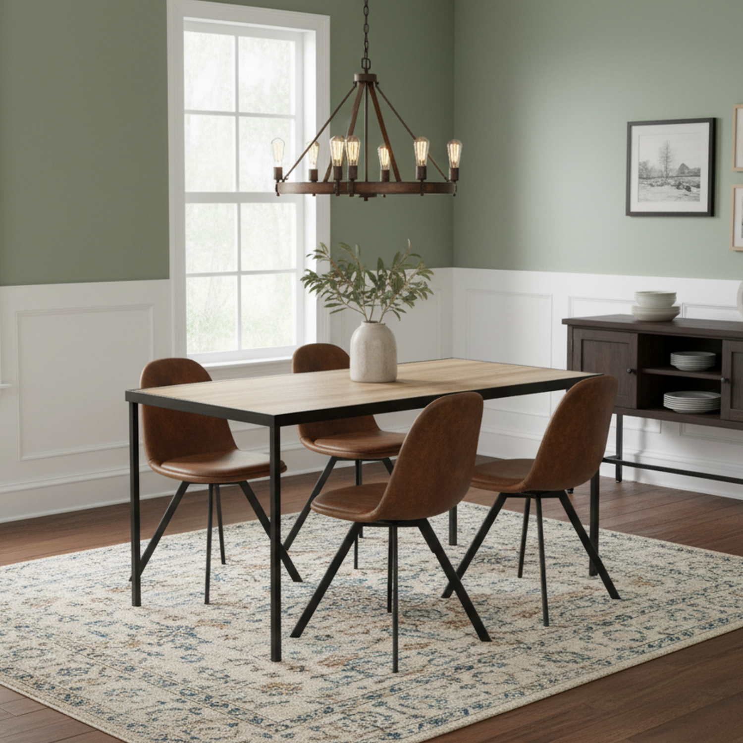 Milliken 5 Piece Walnut & Sunflower Upholstered Dining Set, Suede Brown