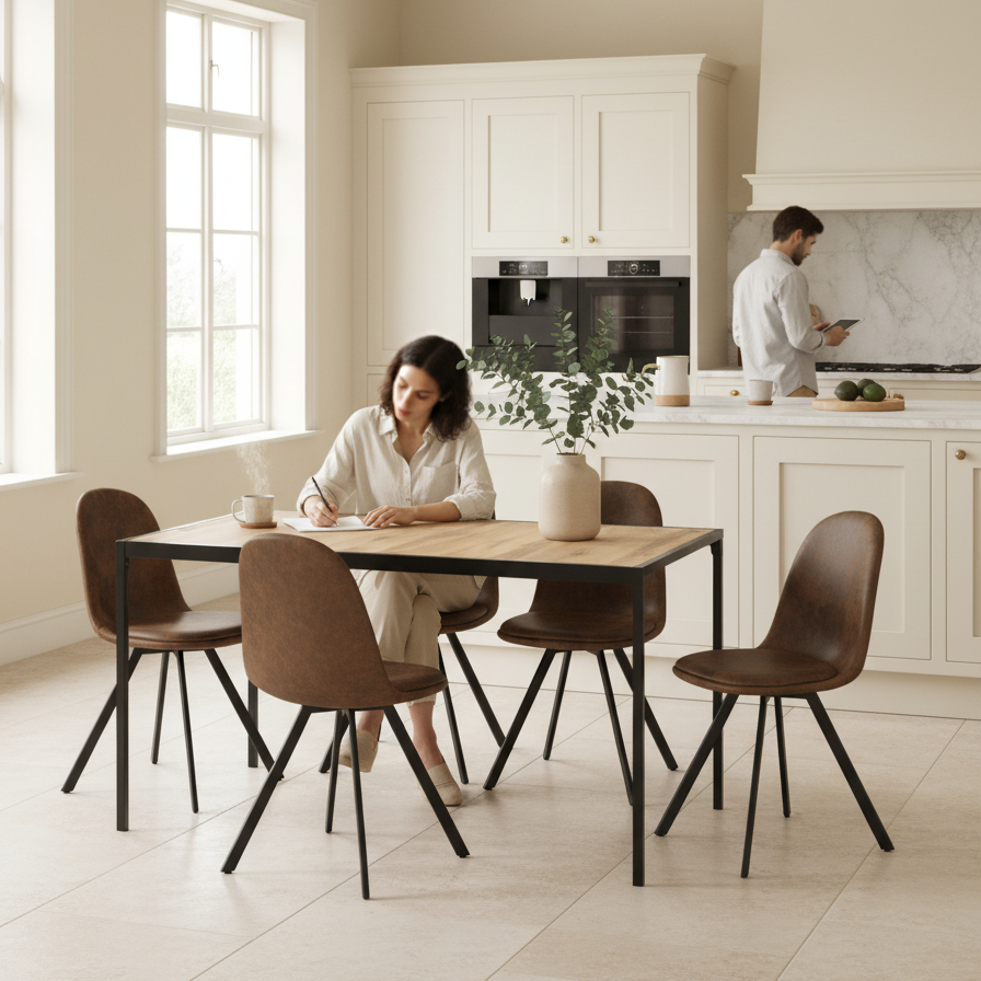 Milliken 5 Piece Walnut & Sunflower Upholstered Dining Set, Suede Brown