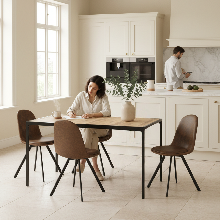 Milliken 5 Piece Walnut & Sunflower Upholstered Dining Set, Suede Brown