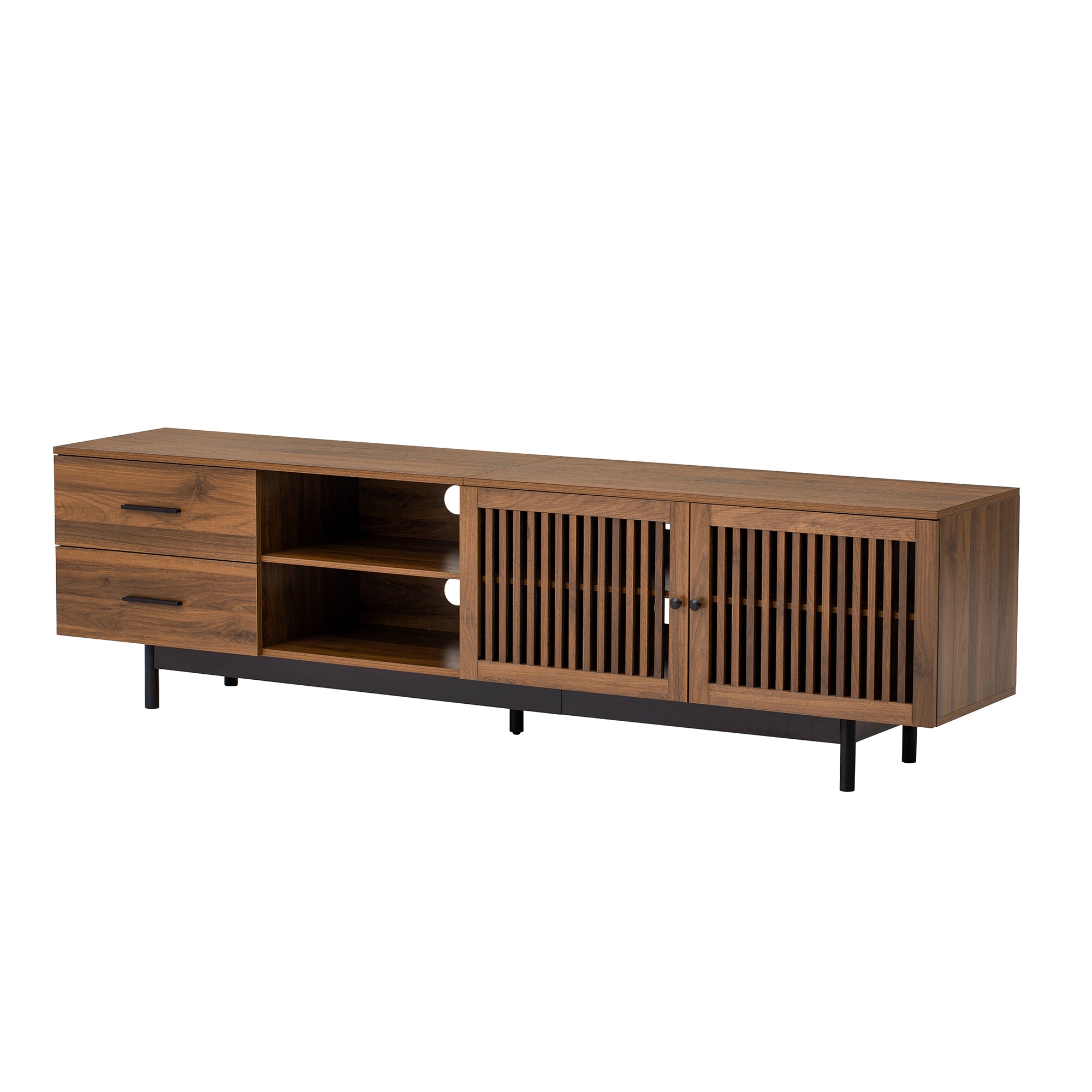 Bari 78" Wood Modern TV Stand with Storage Cabinets and open Drawers