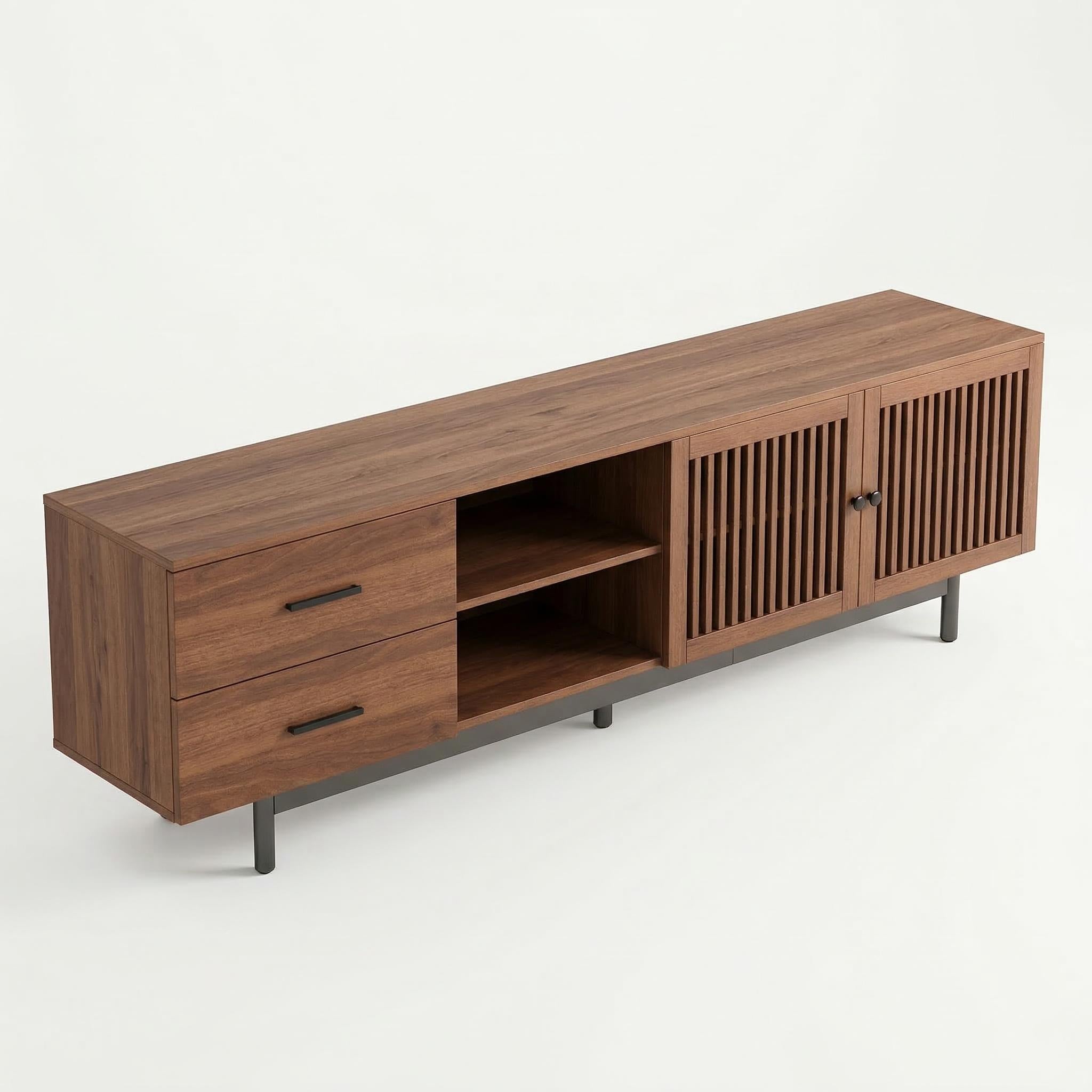 Bari 78" Wood Modern TV Stand with Storage Cabinets and open Drawers