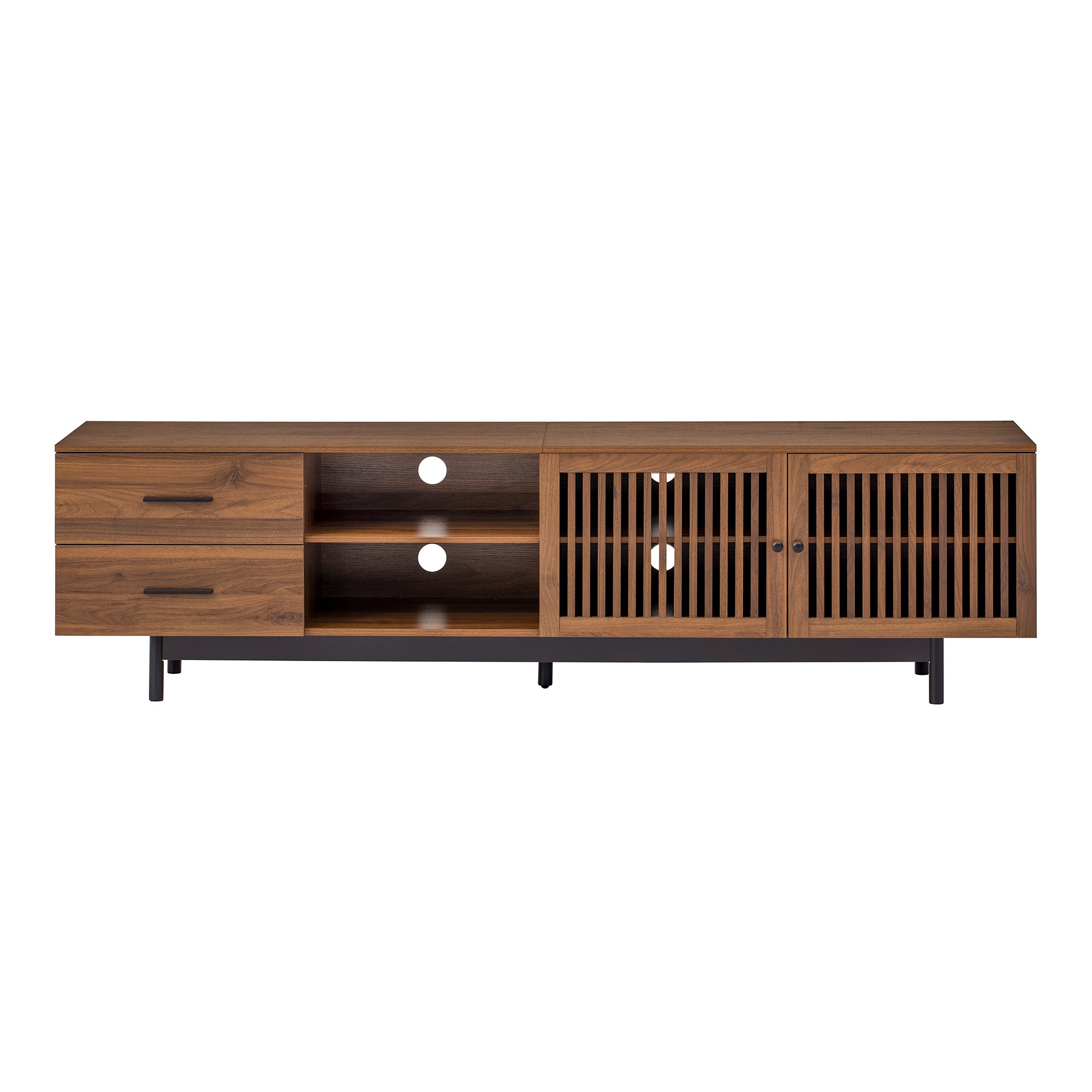Bari 78" Wood Modern TV Stand with Storage Cabinets and open Drawers