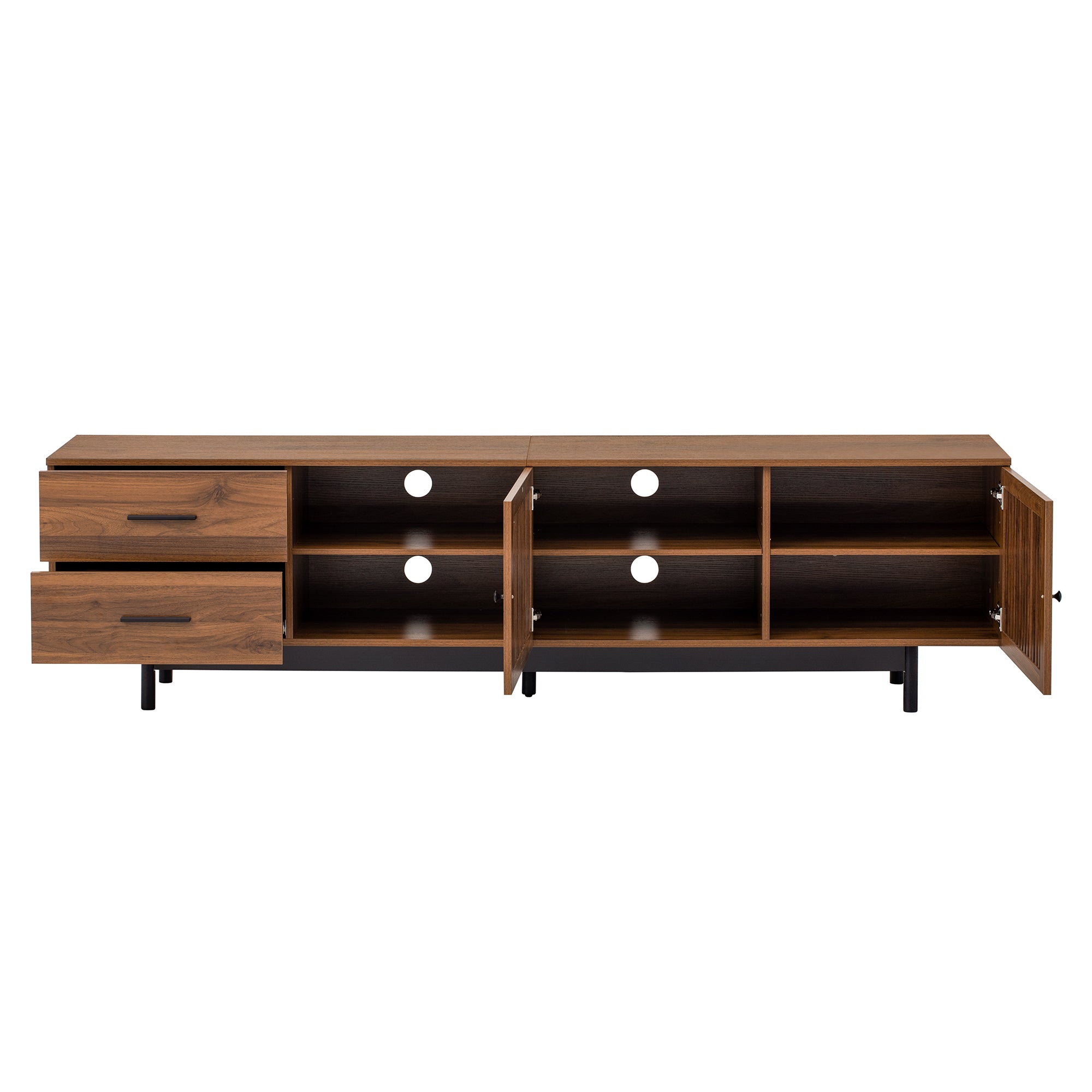 Bari 78" Wood Modern TV Stand with Storage Cabinets and open Drawers