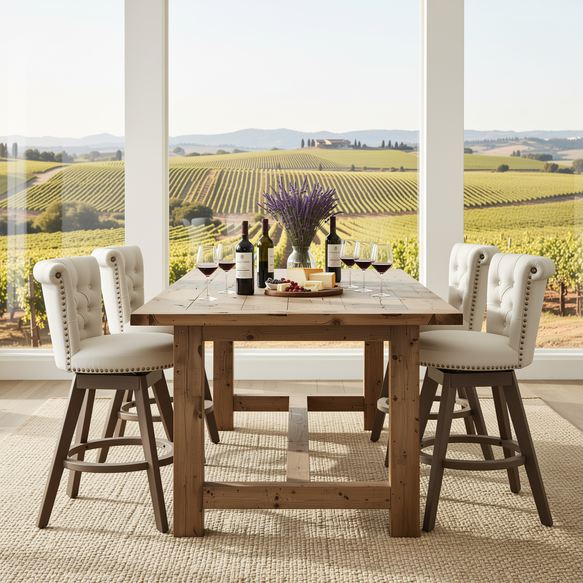 Homy Casa Barossa Velvet Swivel Stool 4PC Kitchen Dining Set with Hand-Tufted Upholstery in Beige Open Box