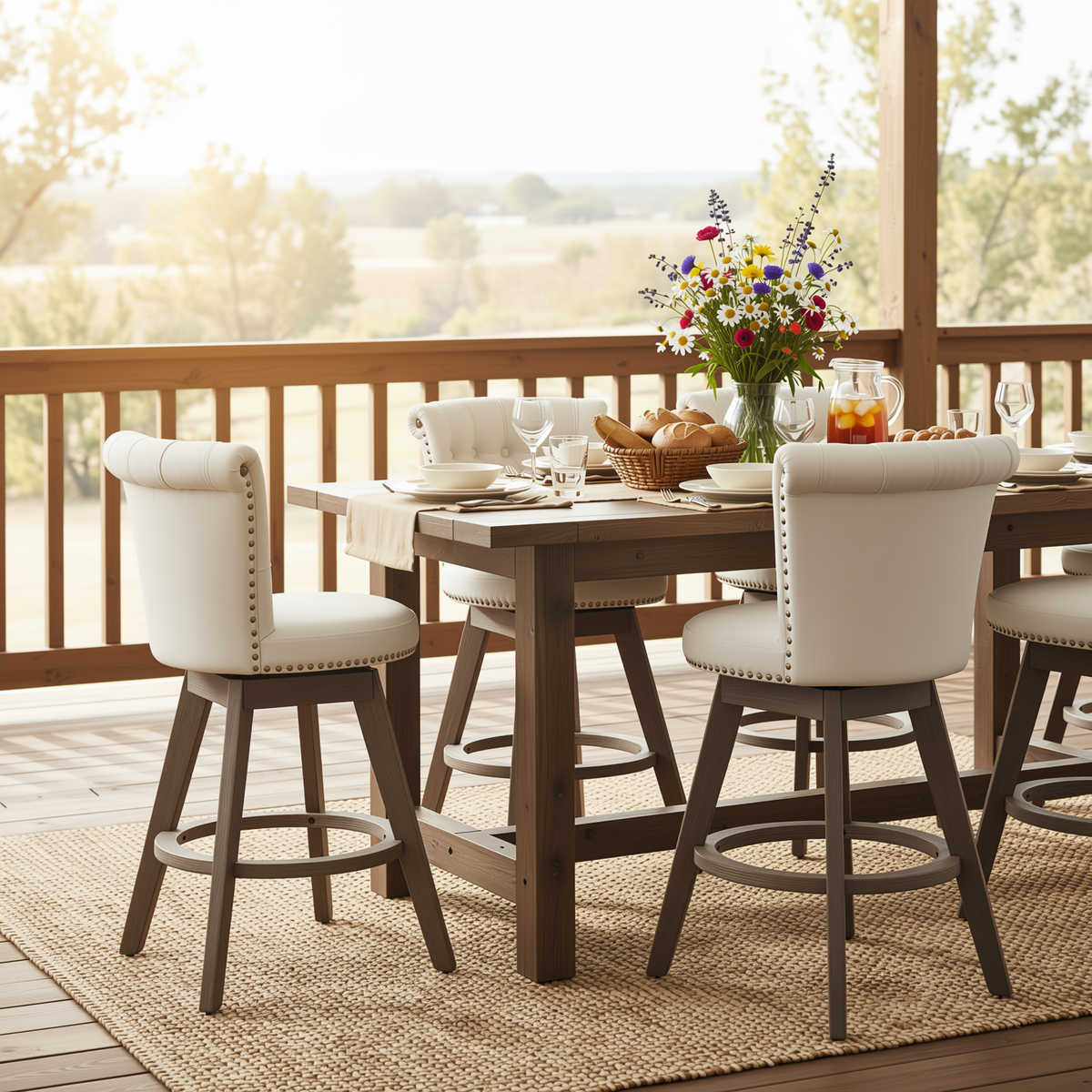 Homy Casa Barossa Velvet Swivel Stool 4PC Kitchen Dining Set with Hand-Tufted Upholstery in Beige Open Box