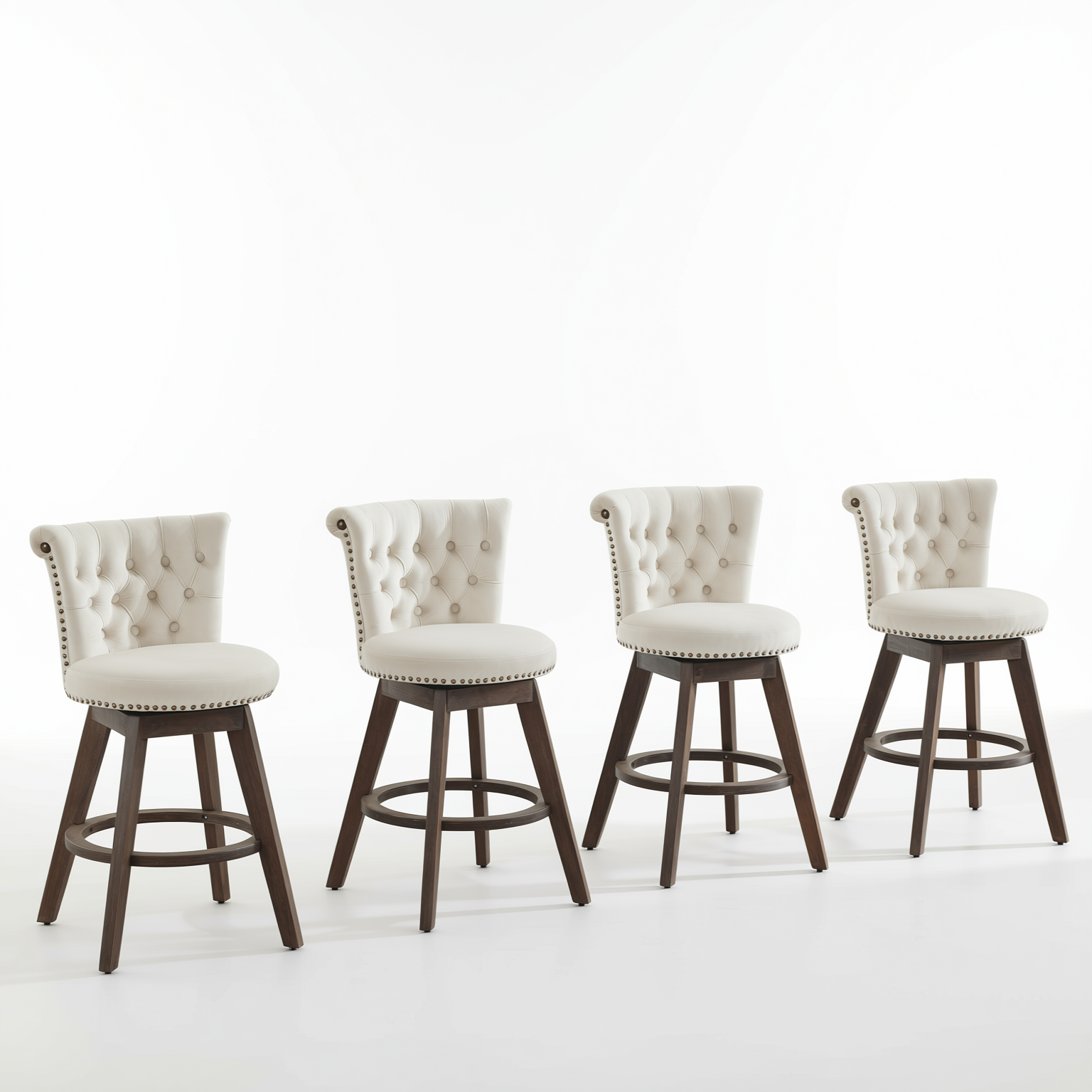 Homy Casa Barossa Velvet Swivel Stool 4PC Kitchen Dining Set with Hand-Tufted Upholstery in Beige Open Box