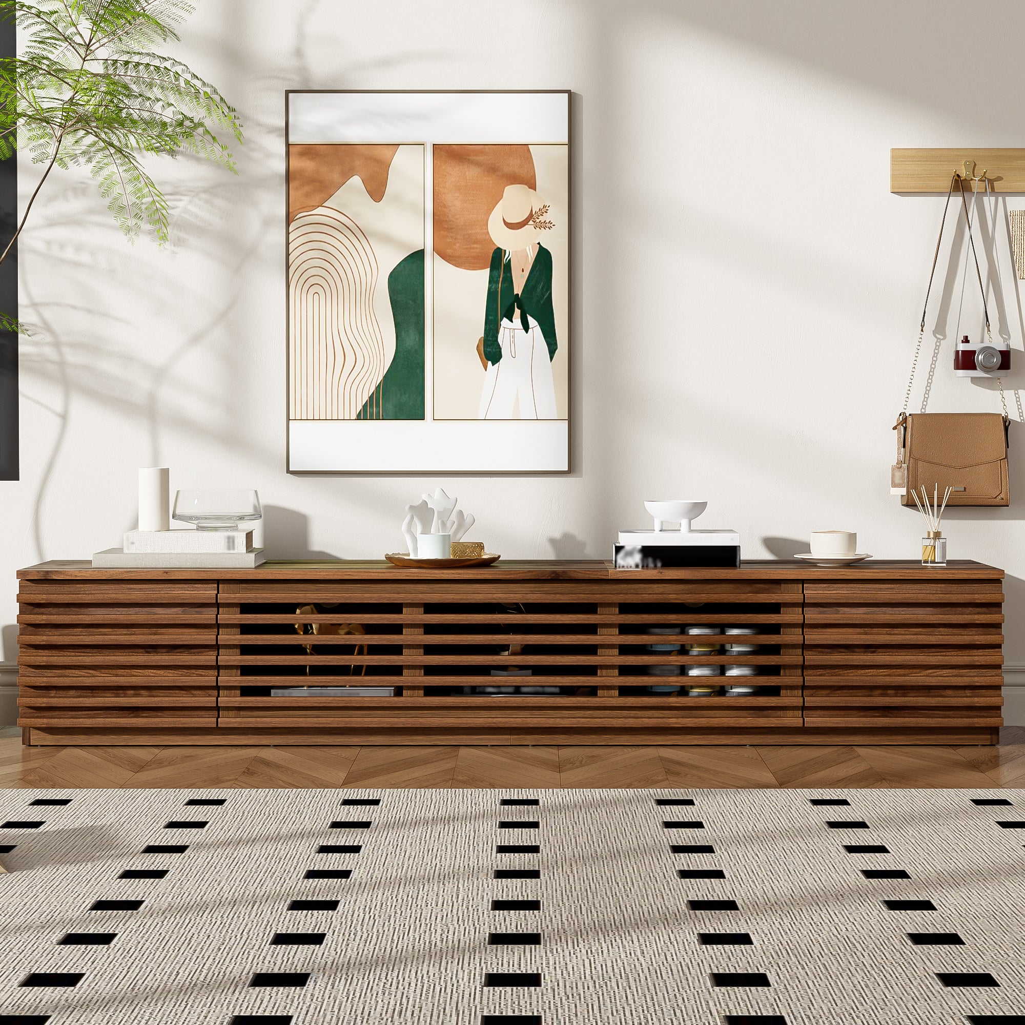 Bologna 70" Wood Modern TV Stand with Flat Door Cabinets