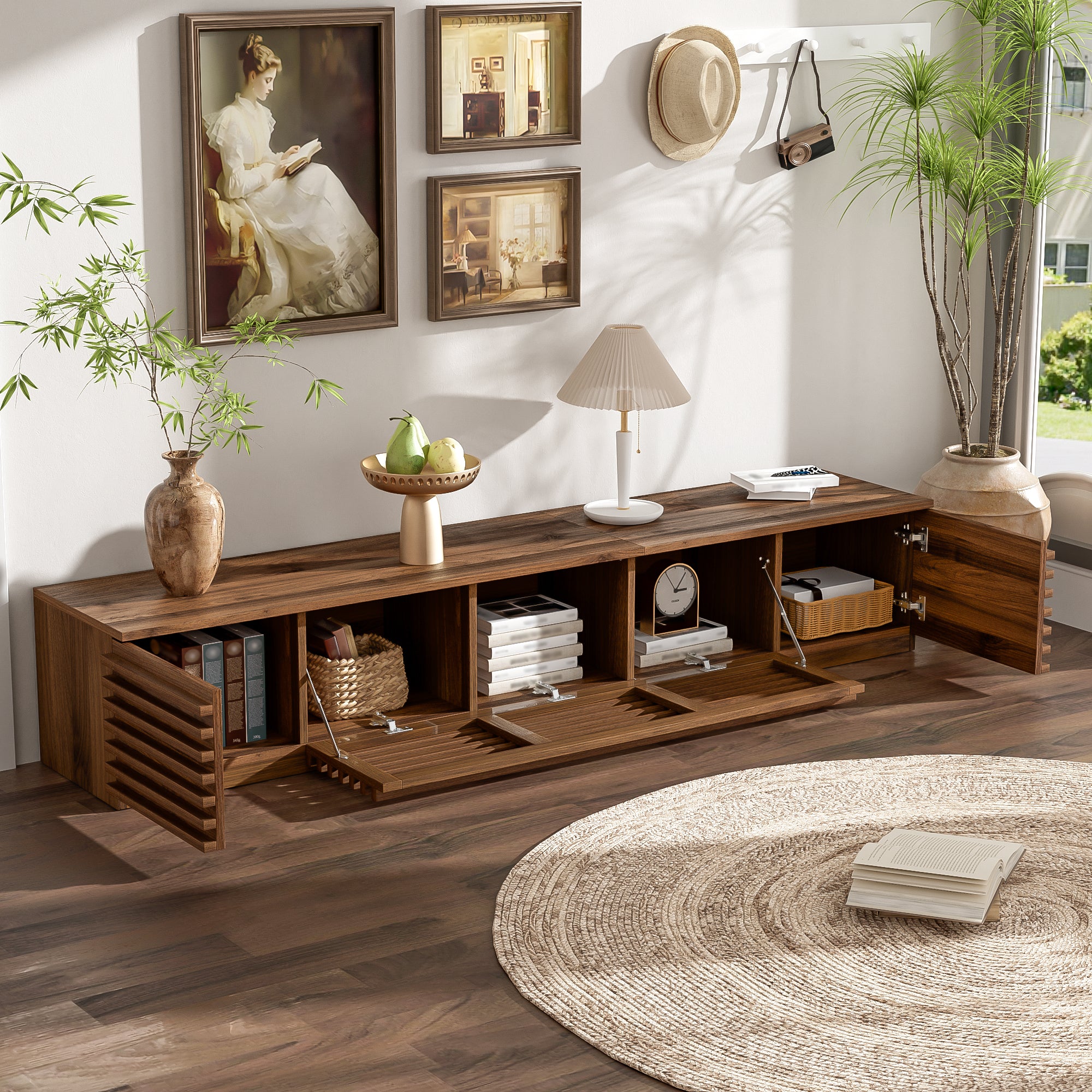 Bologna 70" Wood Modern TV Stand with Flat Door Cabinets